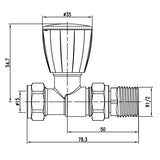 diagram of 15mm Straight Manual Radiator Valve c/w 1/2" Nut Tail