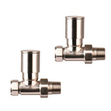 Modern Straight Decorative Radiator Valves (Pairs) Satin Nickel