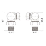 Diagram of Modern Corner Decorative Manual Radiator Valve and Lockshield Valve - top view