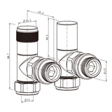 diagram of Modern Knurled head Angled Decorative Radiator Valve and Lockshield Valve